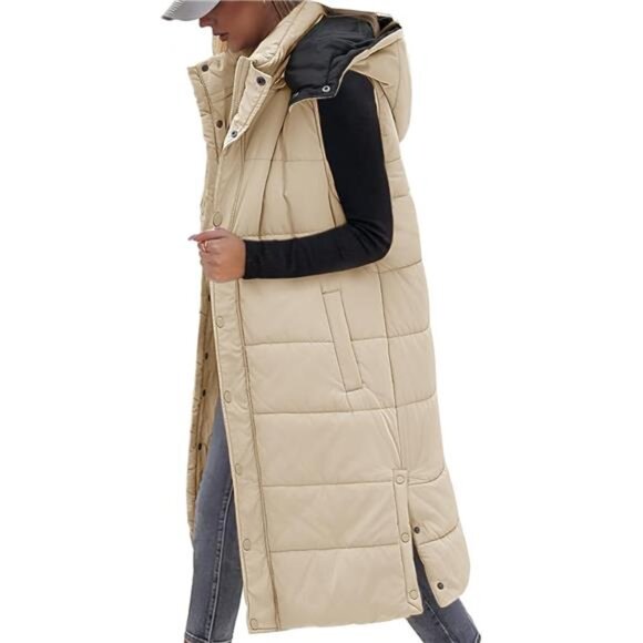 Jackets & Blazers - Women's Long Puffer Vest Jacket Sleeveless Vest Zip Up Winter Coat Fall Vest